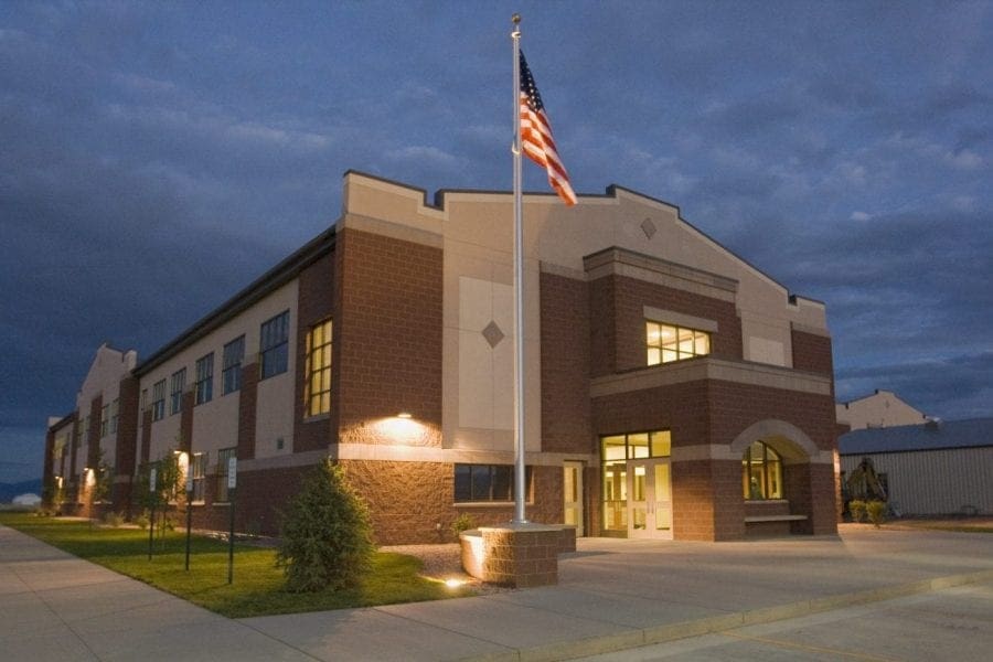 Night photo of school