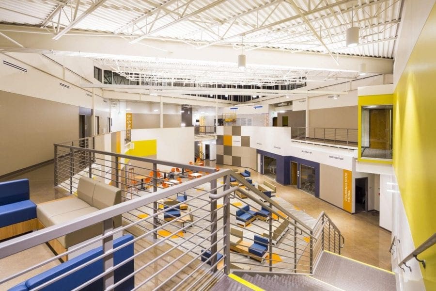 Looking down into working area