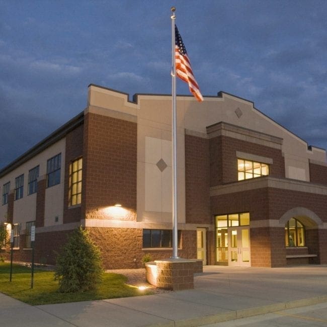 Night photo of school