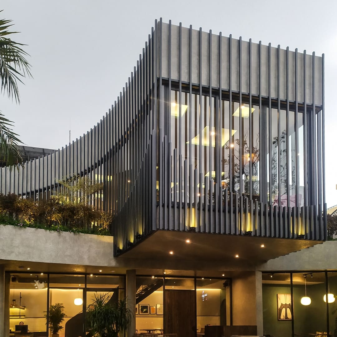 cool building with textured materials on windows