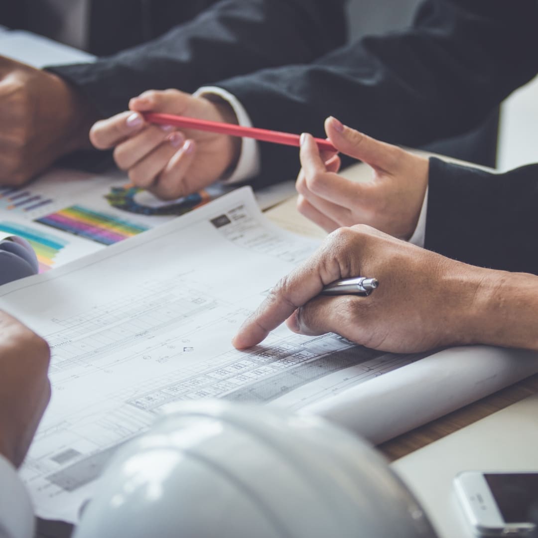 building designer team looking over documents