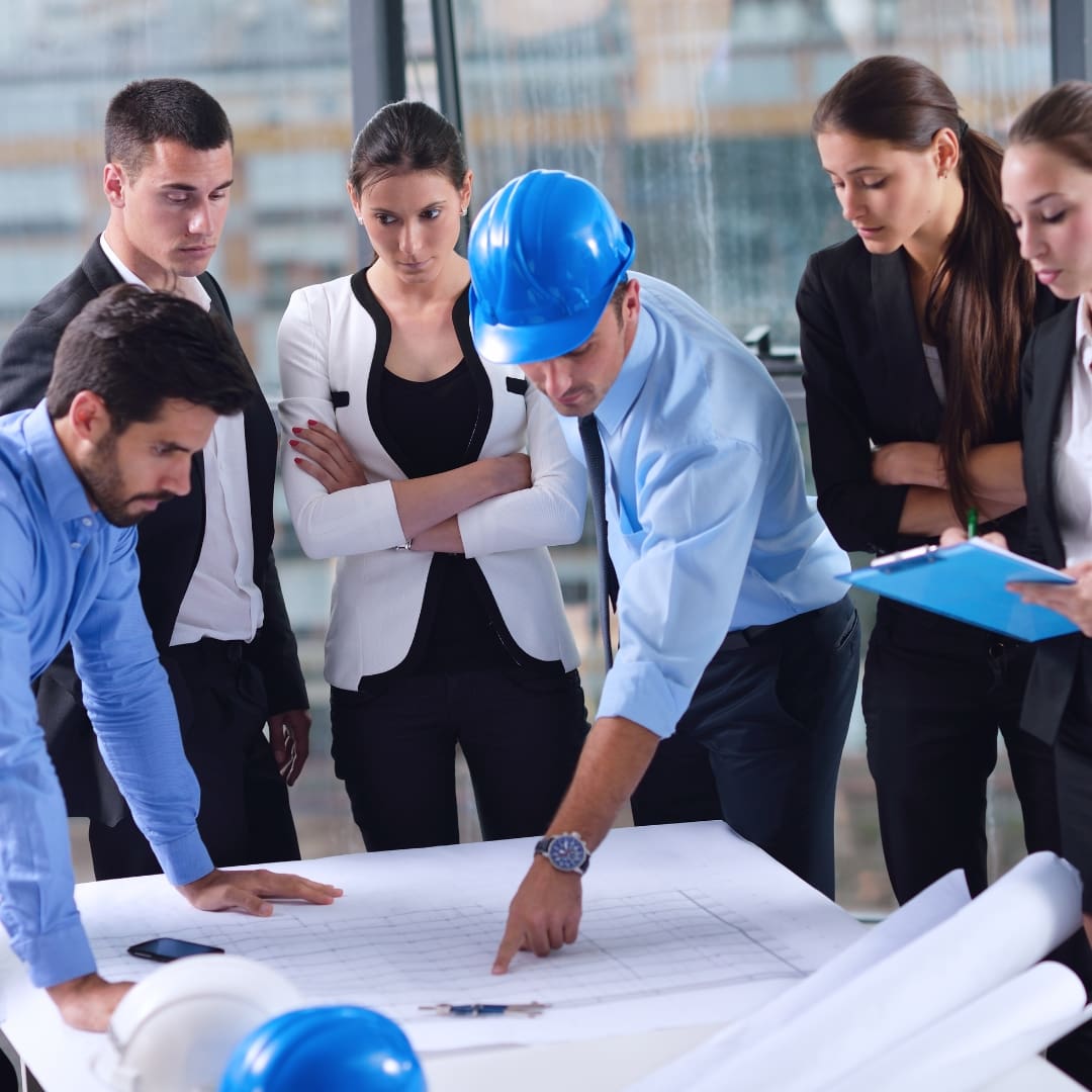 Building design team working together