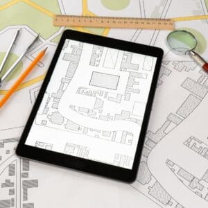 Tablet with a map on it.