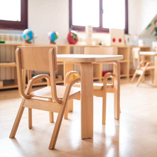 A desk in a classroom